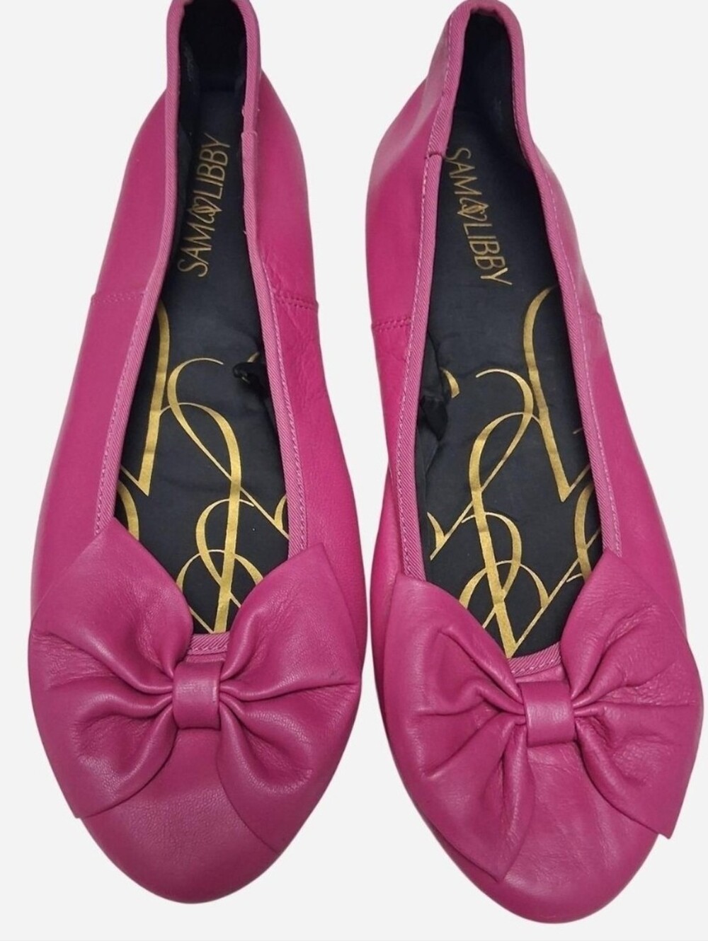 Vintage 1990s Y2k Sam & Libby Hot Pink Leather Bow Ballet Flats  Size 9.5